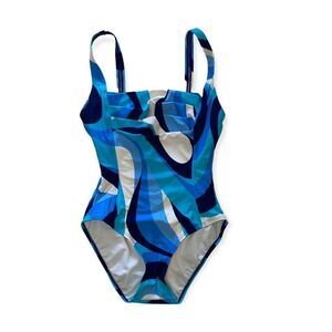 PURSUIT blue swirl tummy control one-piece swimsuit small